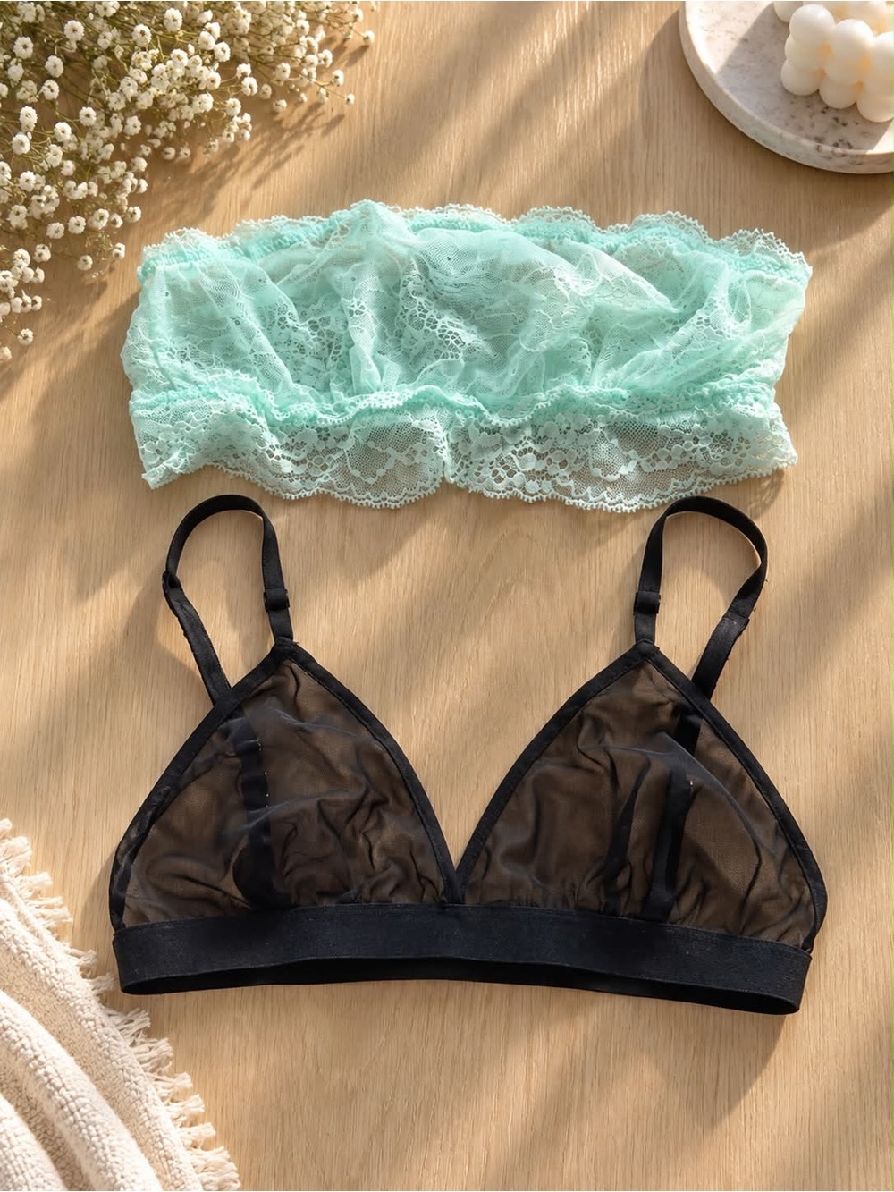 NWT Joe’s Jeans Bralette Bundle M/L – Black Mesh + Mint Lace
